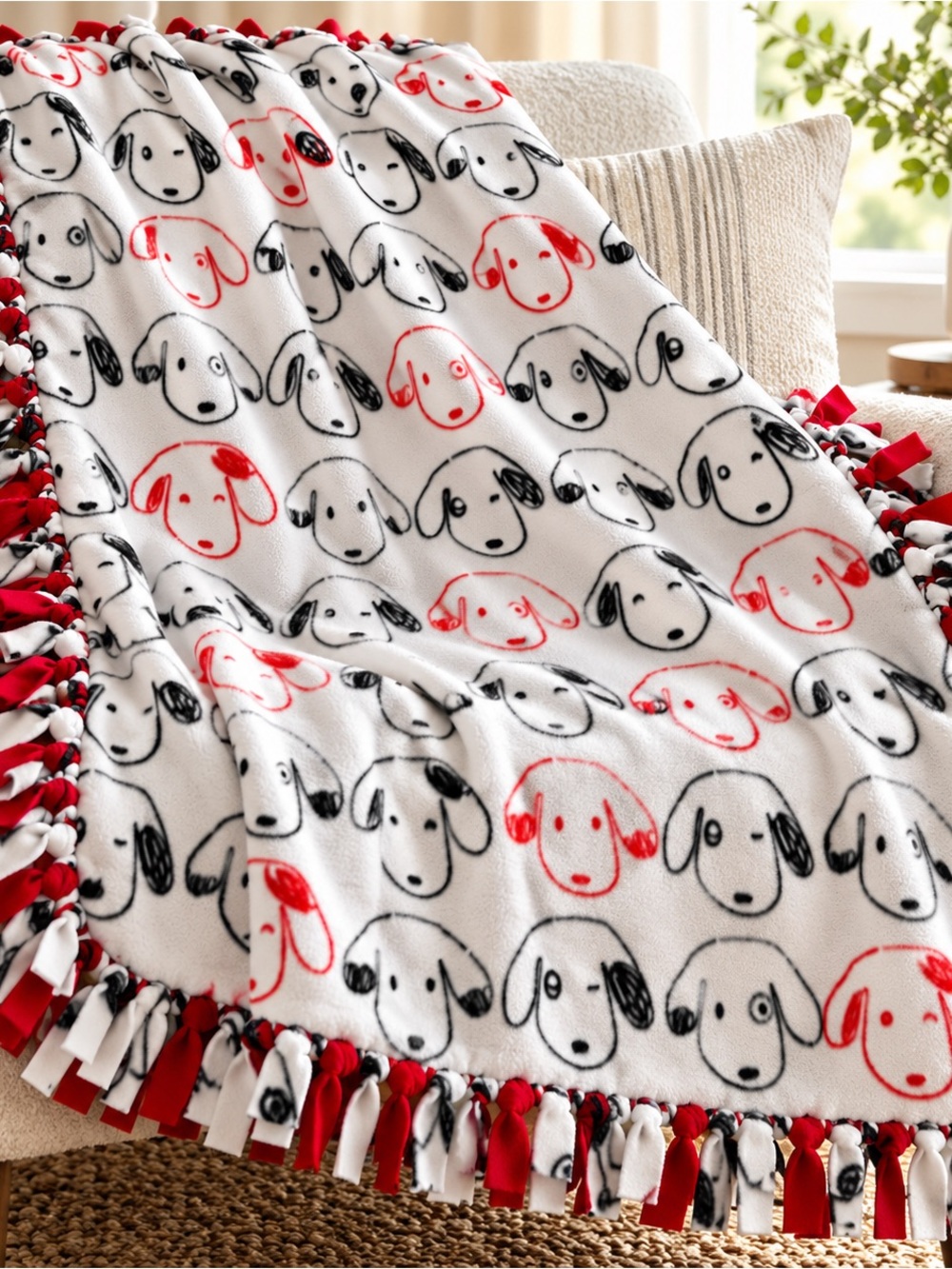 Dog-friendly Print Fleece Afghan Throw Blanket Tie Fringe #0310261